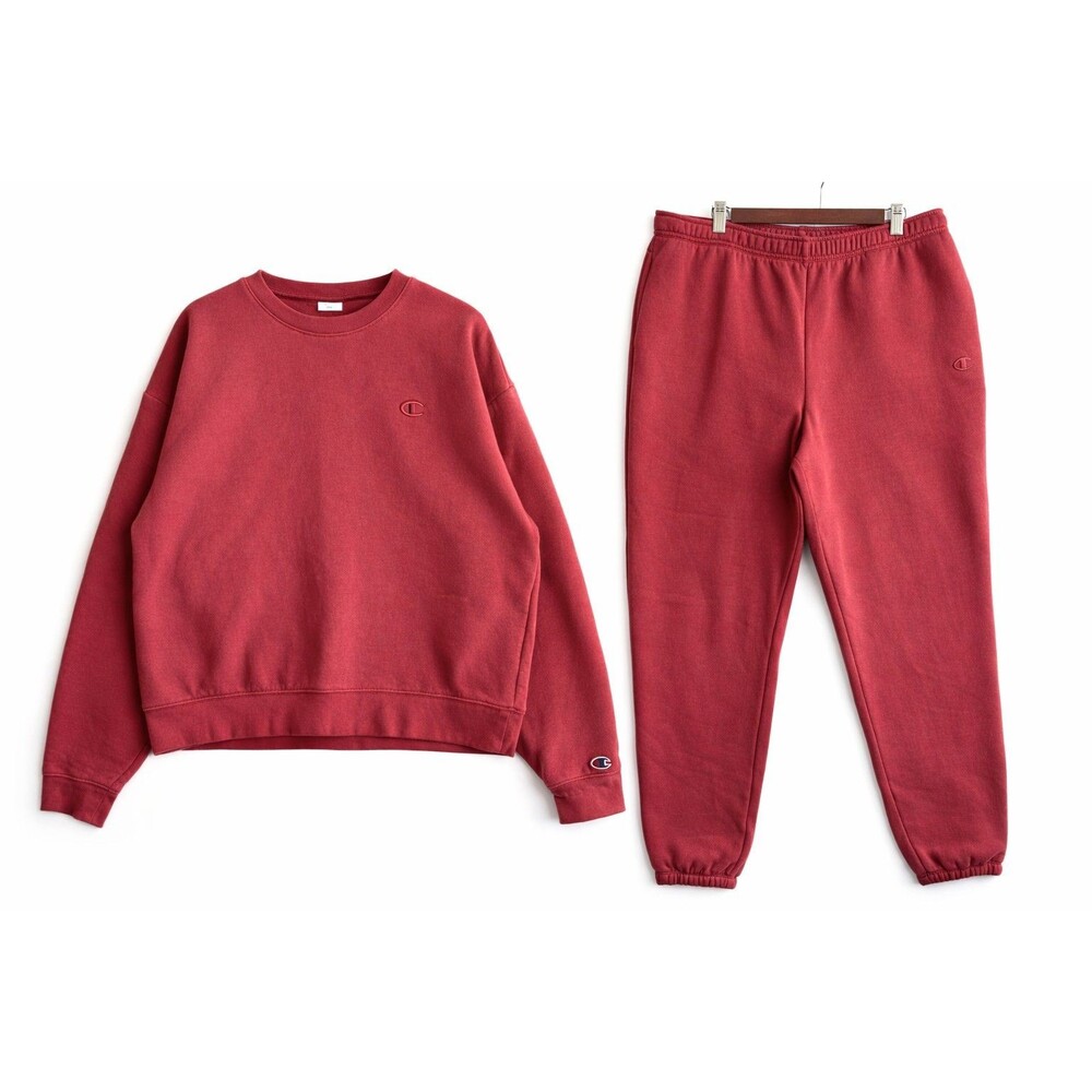 Champion Set XL Red Fleece Crewneck Sweatshirt & Jogger Soft Comfort Activewear